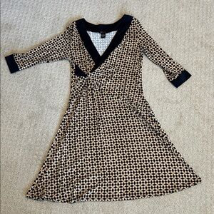 BCBGMaxAzria Black and Cream Patterned Wrap Dress